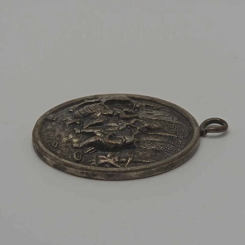 Hans Jensen HJ Denmark Bronz Tone Medallion Pendant Repoussé Dutch Rural Tavern